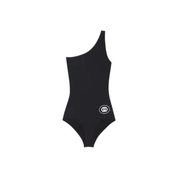 GUCCI Women's Logo Printed One Shoulder One piece Swimsuit Black