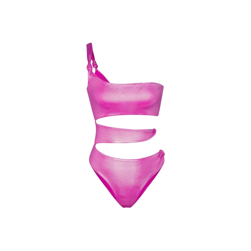 SKIMS LIQUID SHINE SWIM KNOTTED ONE SHOULDER MONOKINI One-piece Swimsuit Women's Lollipop/Popstick-0