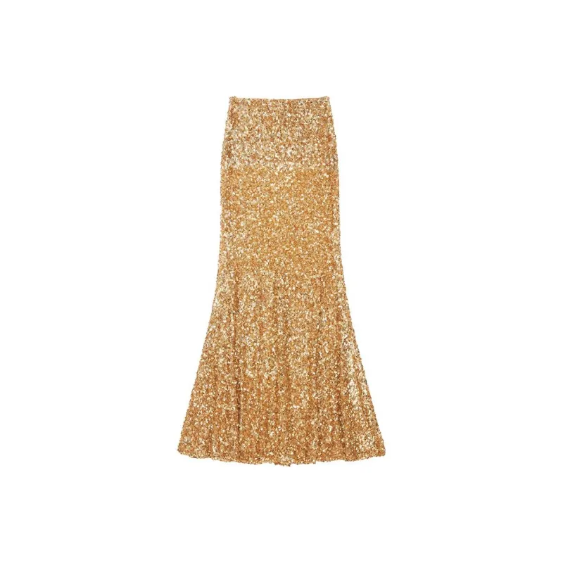 Self portrait Casual Long Skirts Women's Gold-0