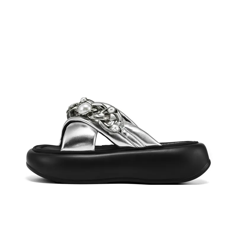 DAPHNE Leather Patchwork Quiet Slide Slippers Women's-6