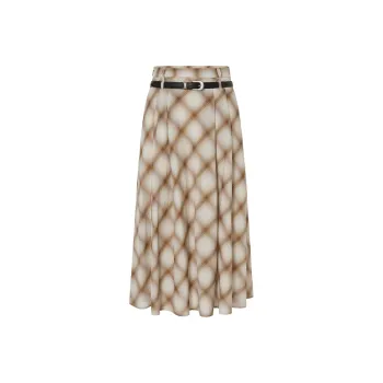 MOCO Casual Long Skirt Women's Khaki Plaid