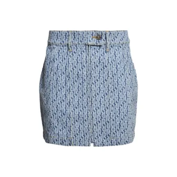 Paco Rabanne Monogram Pattern High Waist Denim Mini Skirt