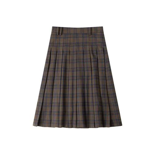 CYCLE DOCUMENT Casual Short Skirts Women's Khaki Green Plaid