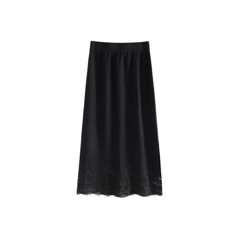 SUBEN Casual Long Skirts Women's Black-0