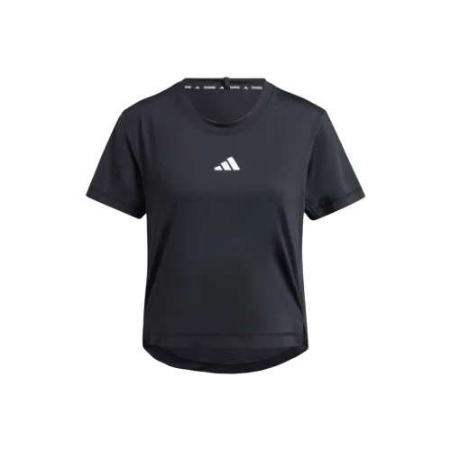 Adidas Brand Logo Print Crew Neck Pullover Short Sleeved Workout clothing Pull Women's Black