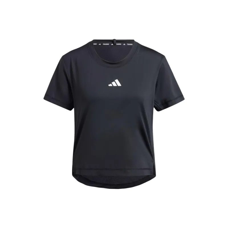 Adidas Brand Logo Print Crew Neck Pullover Short Sleeved Workout Clothing Women's Black-0