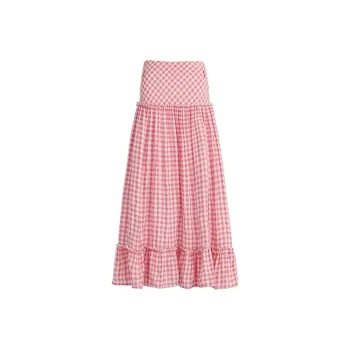 COVT Casual Long Skirt Women's Pink Plaid