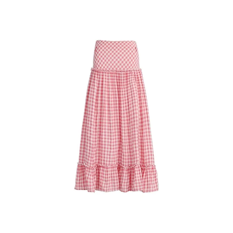 COVT Casual Long Skirt Women's Pink Plaid-0
