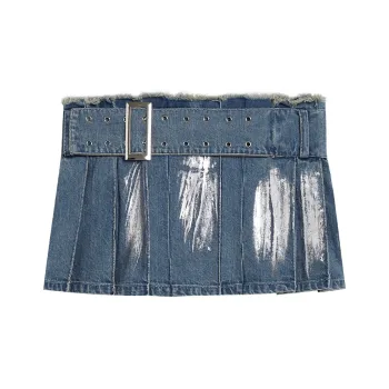DND4DES Denim Short Skirts Women's Washed Blue
