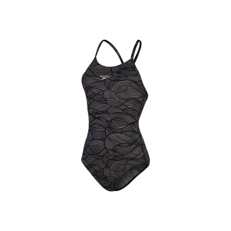 Speedo Women's Club Training Fixed Crossback Swimsuit One-piece Swimsuit Women's Black/Gray-0