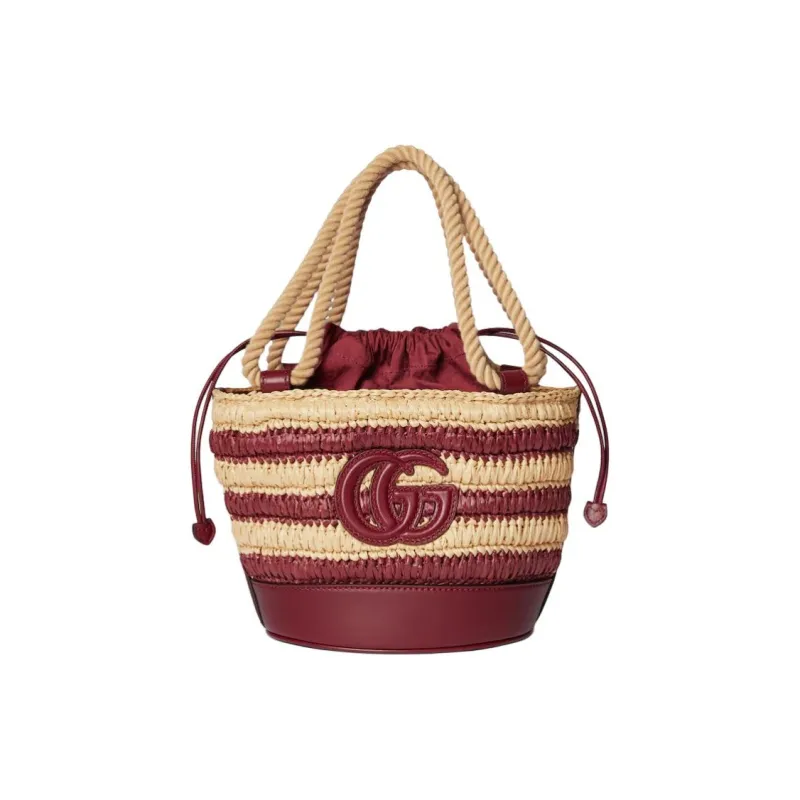 GUCCI Viscose Bucket Bag Handbag Mini Women's Beige & Red-4