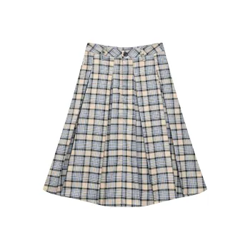 Madgood Casual Long Skirt Unisex Blue Black Plaid
