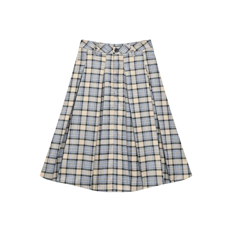 Madgood Casual Long Skirt Unisex Blue Black Plaid-0