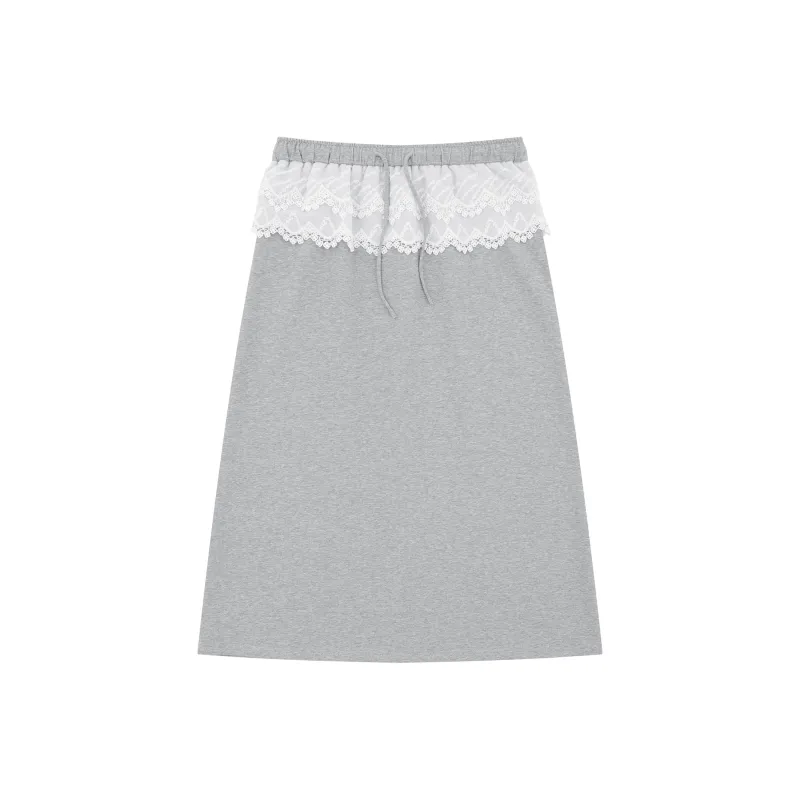 CUWU Lace Mock Two Piece Casual Long Skirt Women's-2