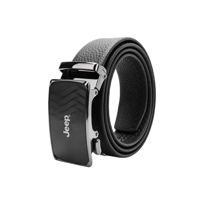 Jeep Cow Leather Belts Men's Black/Litchi Grain Black 3.5CM-2