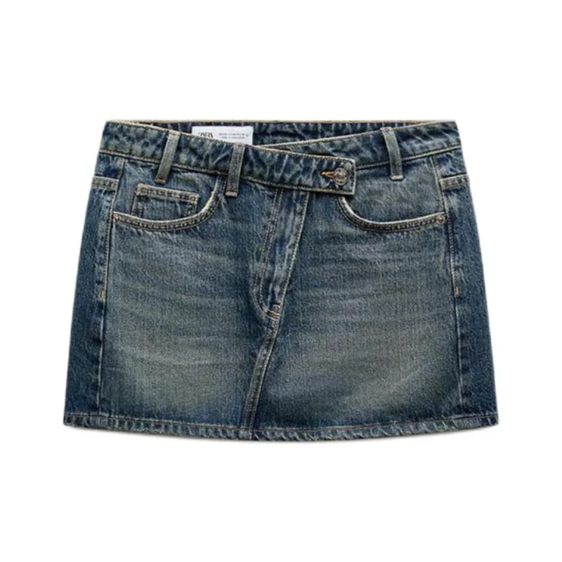 ZARA Trf Denim Short Skirts Women's Sea Blue-0