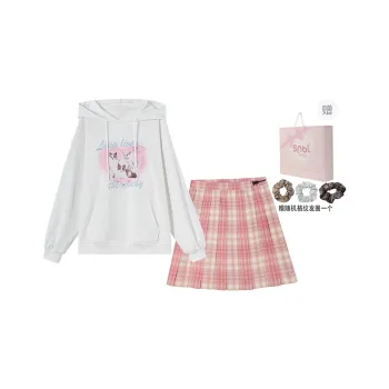 SNBL Two Piece Skirt Sets Women's White+Pink