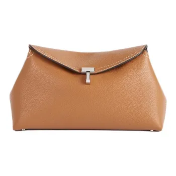 TOTEME T Lock Buffalo Leather Clutch Women's Tan