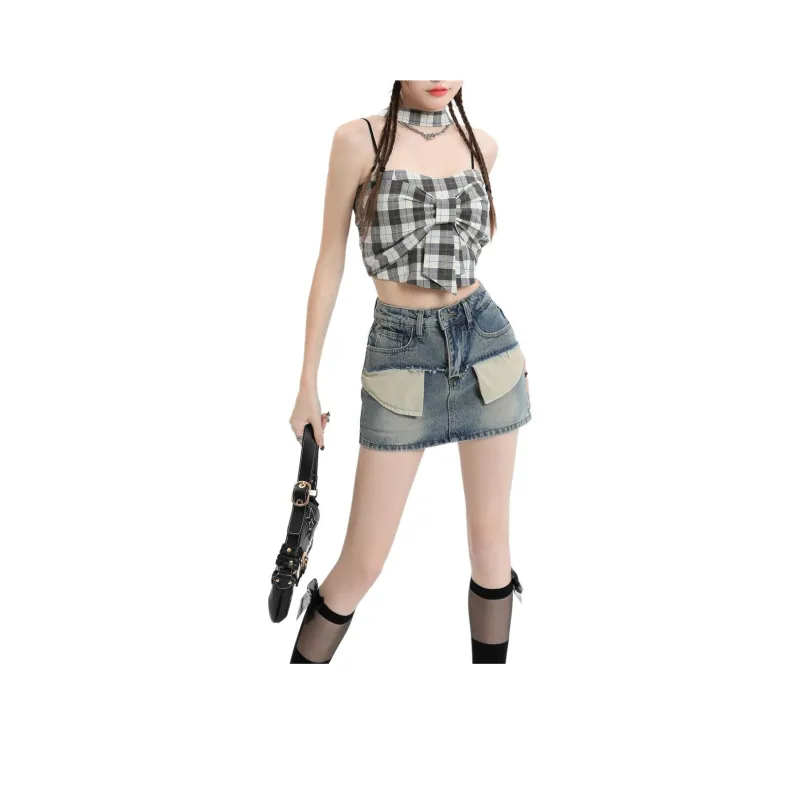 ZAVK Denim Short Skirts Women's Vintage Light Blue-0