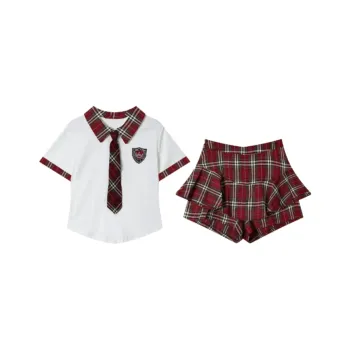 MISTVB Casual Suits Women's White Top+Plaid Skirt Set