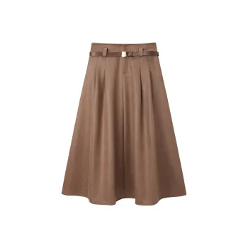 PEACEBIRD Casual Long Skirt Women's Dark Leather Brown