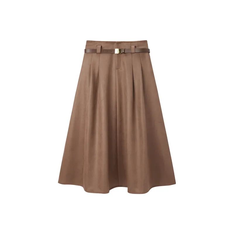 PEACEBIRD Casual Long Skirt Women's Dark Leather Brown-0
