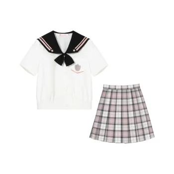 Sato Supun Uniform Women's Black Pink Staraki High Top+Bow Tie+Old Love Poem Plaid Skirt