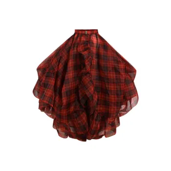 Selkie Collection FW24 Casual Long Skirt Women's ROYAL TARTAN Red Base Classic Square Print