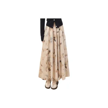 Cypress House Casual Long Skirts Women's Beige Butterfly