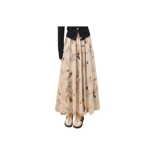 Cypress House Casual Long Skirts Women's Beige Butterfly