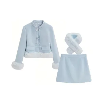 Love To Serve Skirt Set Women's Gray Blue