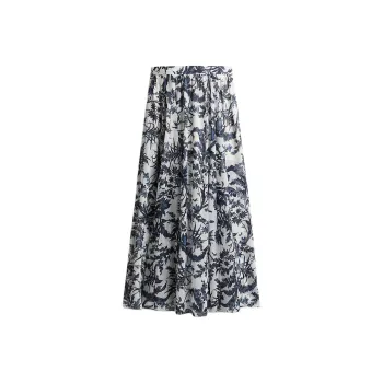 H&M Casual Long Skirts Women's White/Marine Blue Pattern