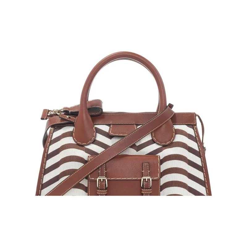 Chloe Edith Fabric With Leather Shoulder Bag, Crossbody Bag, Handbag Women's Brown-4