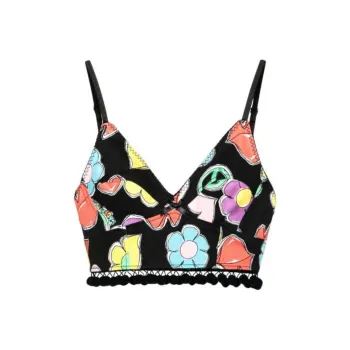 MOSCHINO Jeans V-Neck Graphic Printed Top