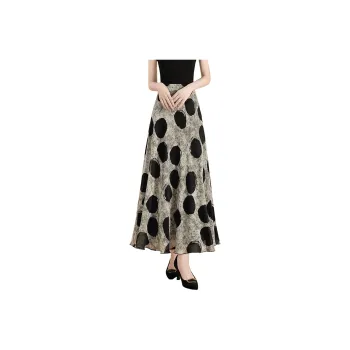 TOUCH Casual Long Skirt Women's Gray Green Black Polka Dot