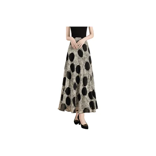 TOUCH Casual Long Skirt Women's Gray Green Black Polka Dot