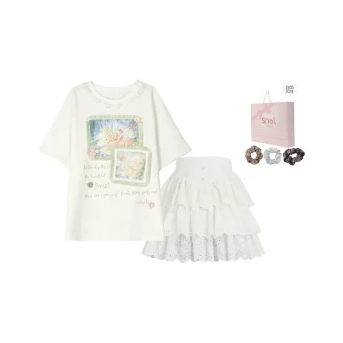 SNBL Skirt Set Women's White T Shirt/White Skirt