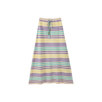 TOUCH Casual Long Skirt Women's Green Purple Stripes