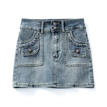 FHMY Denim Short Skirts Women's Vintage Blue
