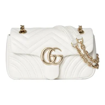 GUCCI GG Marmont Lambskin Shoulder Bag Trumpets Women's White
