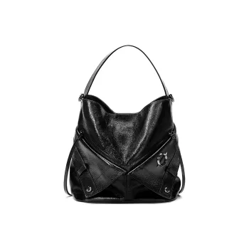 JELLYTOYBOY Cow Leather With Artificial Leather Refactor Bucket Bag Shoulder Bag, Handbag Regular Women's Black