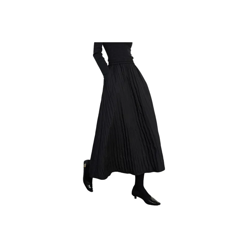 Late White Casual Long Skirts Women's Black-0