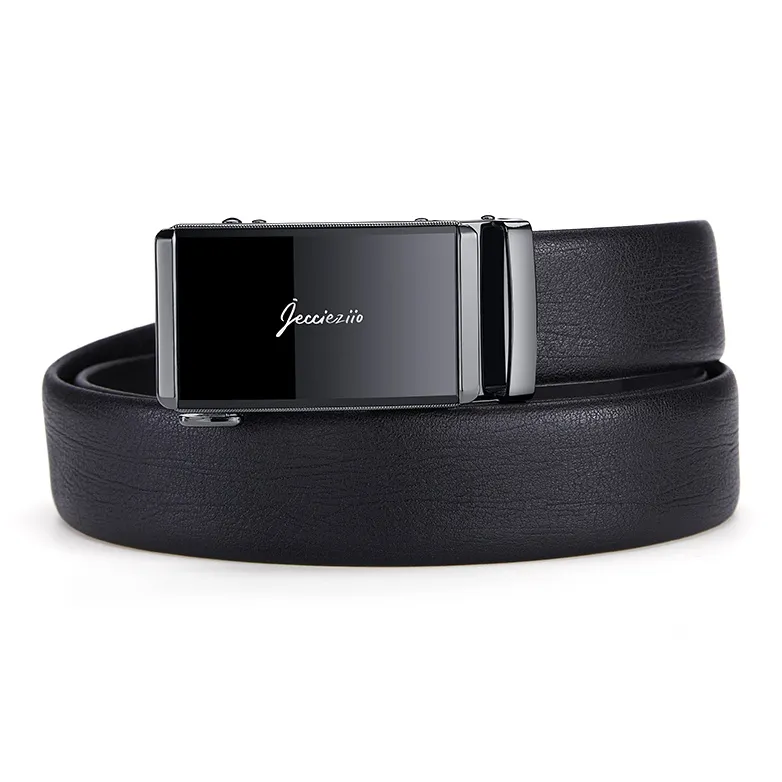 Jeccieziio Cow Leather Belts Men's Gunmetal Wide 3.5CM-3