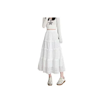 Flowers In Water Casual Long Skirt Women's White