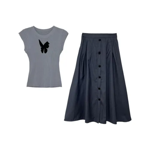 DOKZB Summer Skirt Set Women's Gray