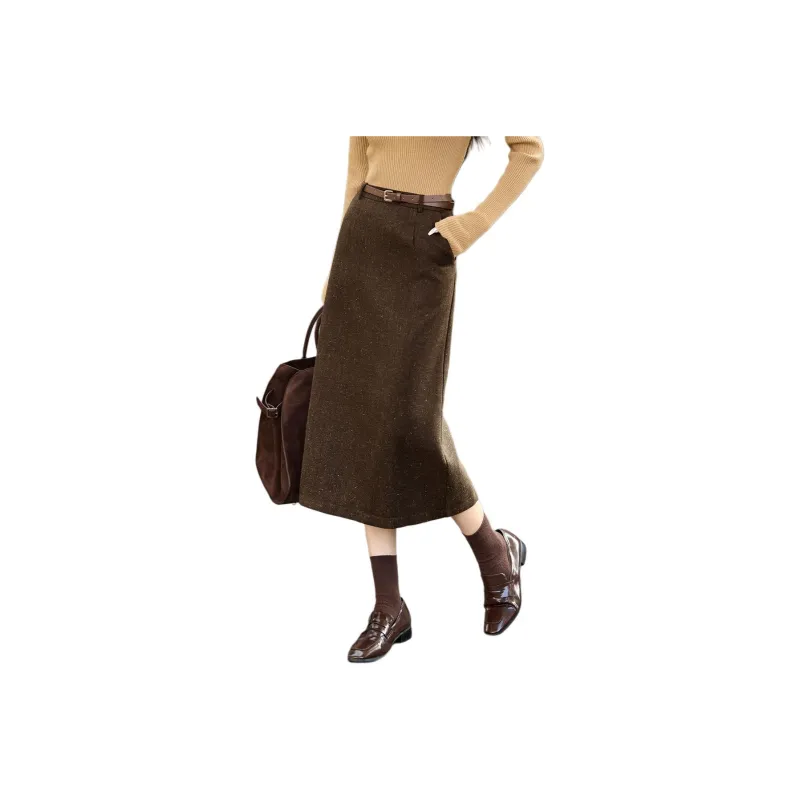 Mo Han Yi Mei Casual Long Skirts Women's Coffee-0