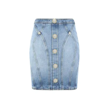BALMAIN Buttoned Denim Skirt