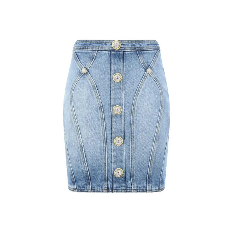 BALMAIN Buttoned Denim Skirt-0