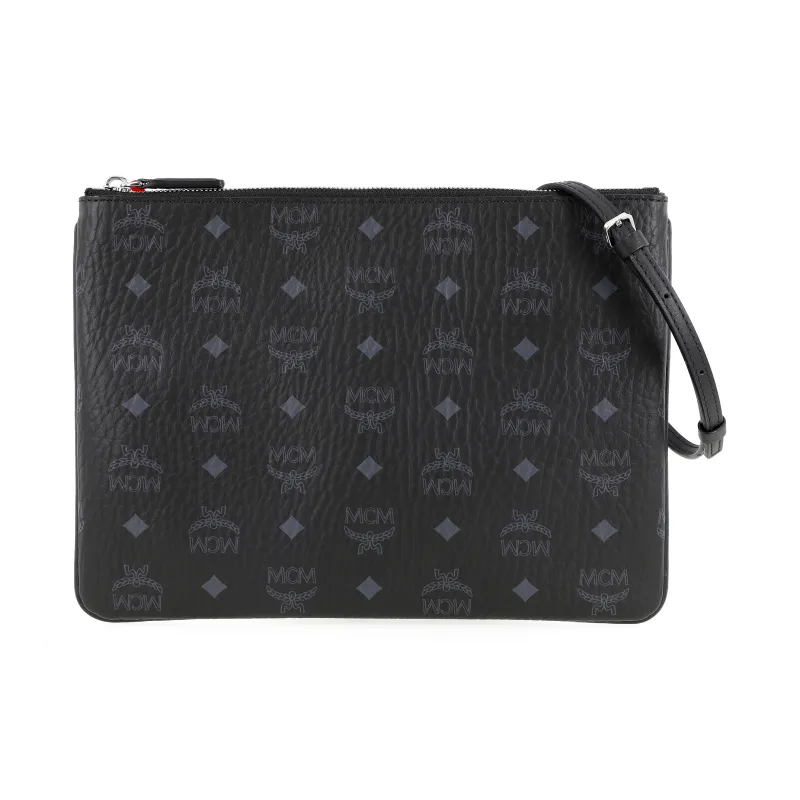 MCM Visetos Leather One Shoulder Crossbody Clutches Unisex Black-0
