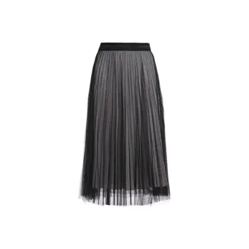 QIAOWANNI Casual Long Skirts Women's Hazy Gold Thread Mesh